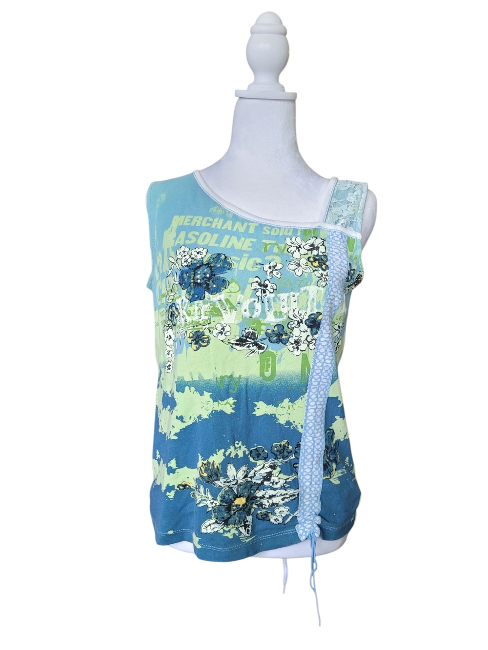 Vintage Blue & Lime Floral Tank Top